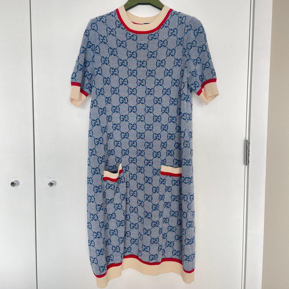 Authentic Gucci logo cotton knit Midi dress